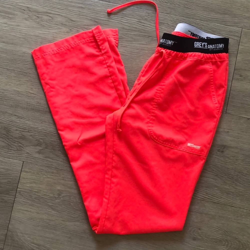 BRIGHT neon coral Grey’s Anatomy scrub bottoms